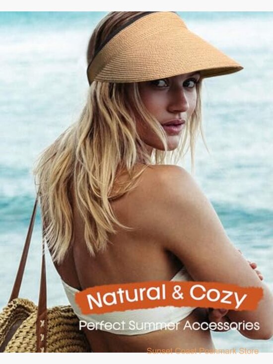 Straw Sun Visor Hat Adjustable Packable Wide Brim UPF 80+ main image 6